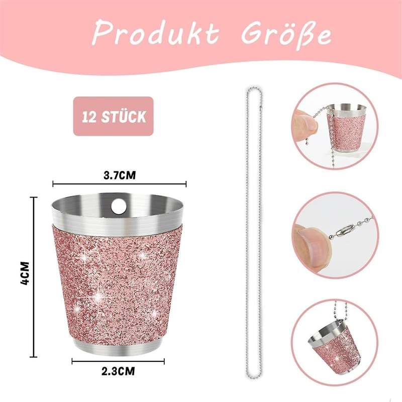 12Pcs Shot Cups Metal for Hanging Shot Glasses Stainless Steel with Chain Shot Glass 30ml Shot Cup f