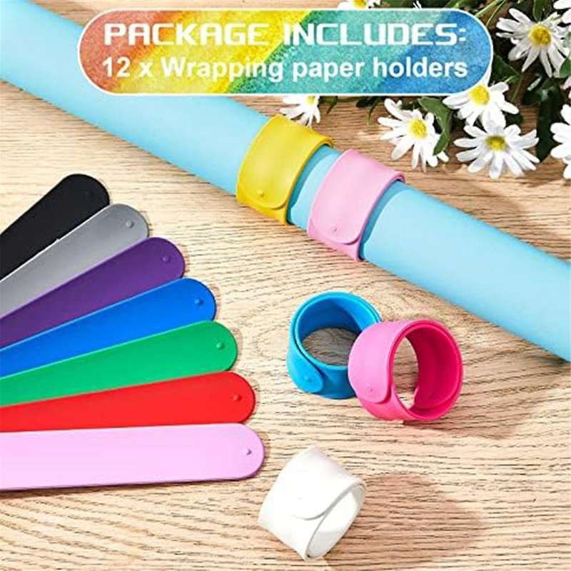 12pcs Silicone Flip Wrapping Paper Holder Poster Holder Paper Roll Holder Stabilizer Slap Bands for