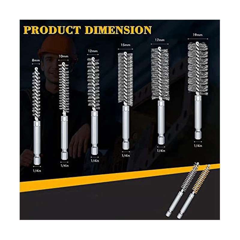 12pcs Steel Bore Wire Brush Twisted Wire Stainless Steel Cleaning Brush with Handle 1/4 Inch Hex for