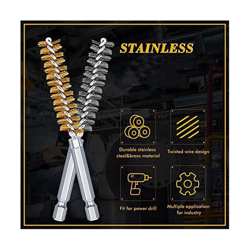 12pcs Steel Bore Wire Brush Twisted Wire Stainless Steel Cleaning Brush with Handle 1/4 Inch Hex for