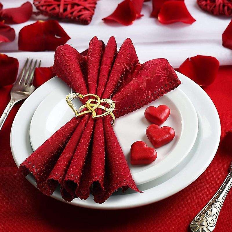 12pcs Valentine Napkin Ring Buckle Holder Heart Love Napkin Ring Double Heart Napkin Rings Metal Na