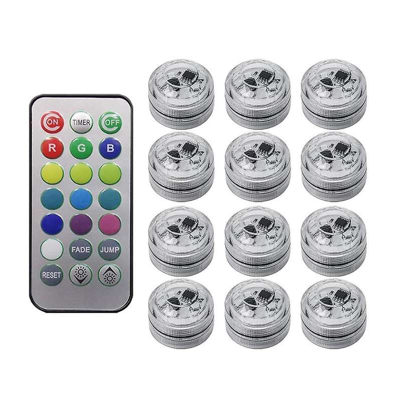 12pcs Wireless Colorful Led Car Interior Ambient Light Remote Control Battery Operated Vase Pool Po