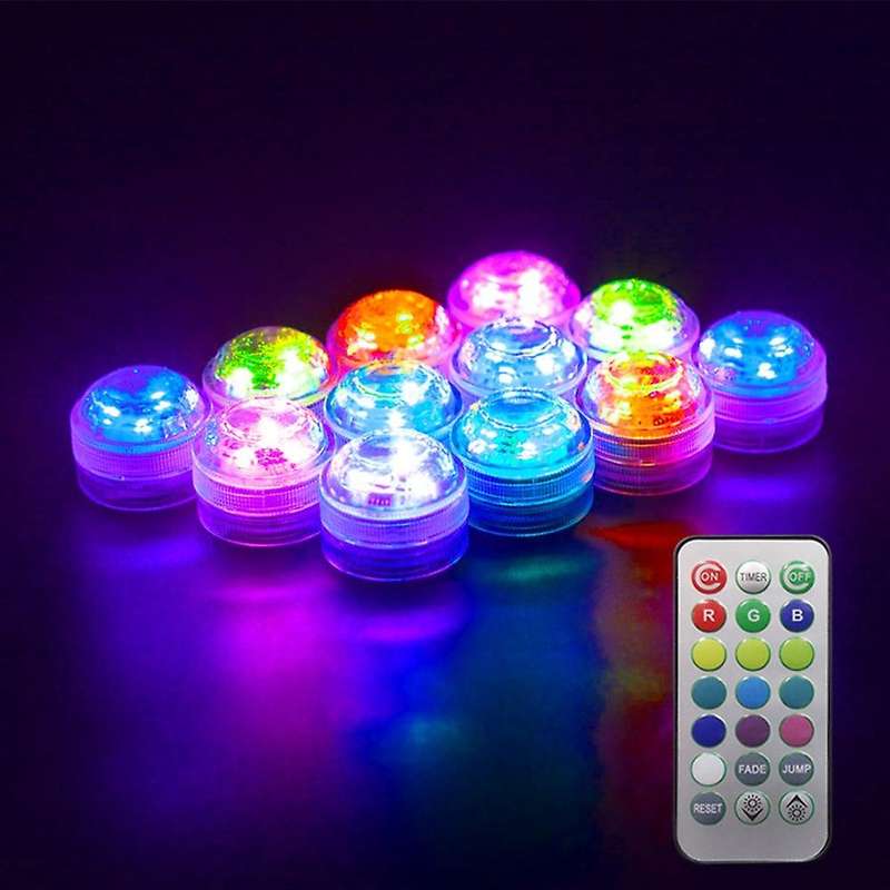 12pcs Wireless Colorful Led Car Interior Ambient Light Remote Control Battery Operated Vase Pool Po