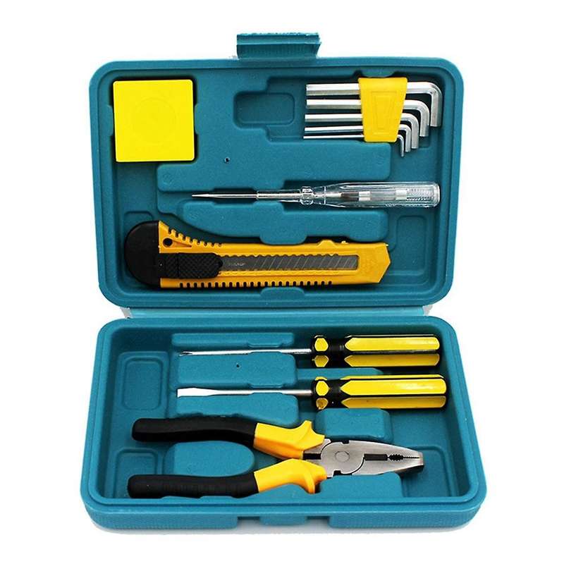 12pcs Universal Repair Kit with Plastic Toolbox with Wrench, Tape Measure and Screwdriver for Auto