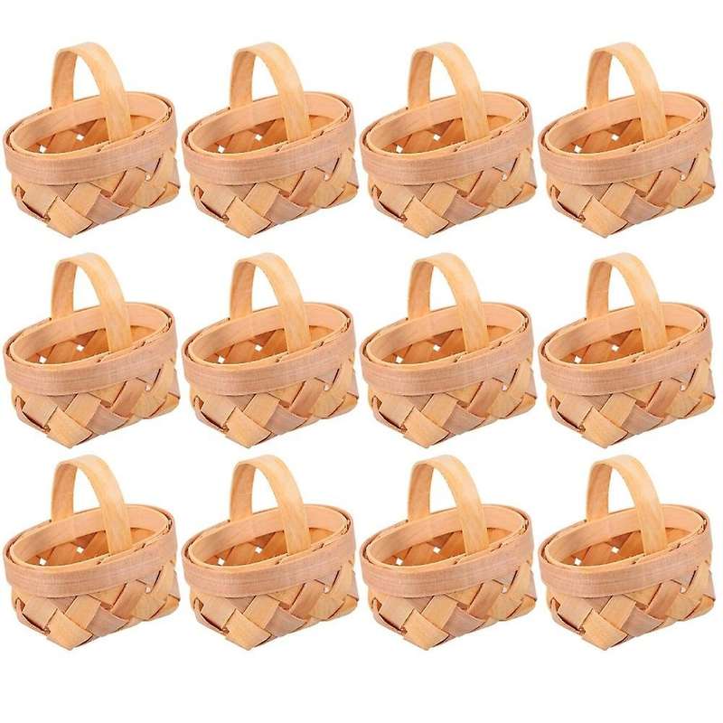 12Pcs Wood Chip Mini Baskets Manual Woven Baskets Ornaments Storage Box