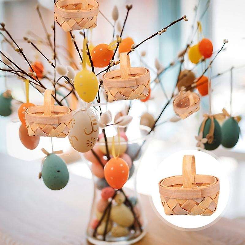 12Pcs Wood Chip Mini Baskets Manual Woven Baskets Ornaments Storage Box