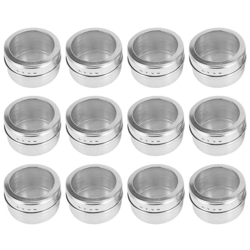 12pcs/set Clear Lid Magnetic Spice Tin Jar Stainless Steel Spice Sauce Storage Container Jars Kitch