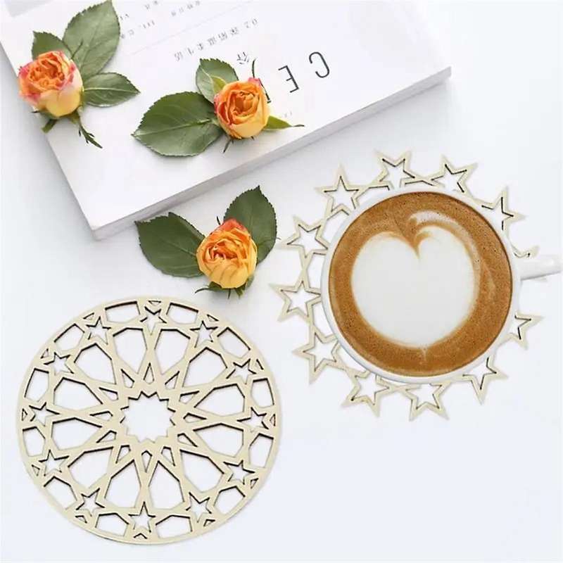 12PCS Wooden Coasters Drink Mug Pad Stackable Coffee Cup Placemats Hollow Cup Pads Tabletop Protecti