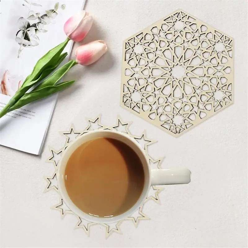 12PCS Wooden Coasters Drink Mug Pad Stackable Coffee Cup Placemats Hollow Cup Pads Tabletop Protecti