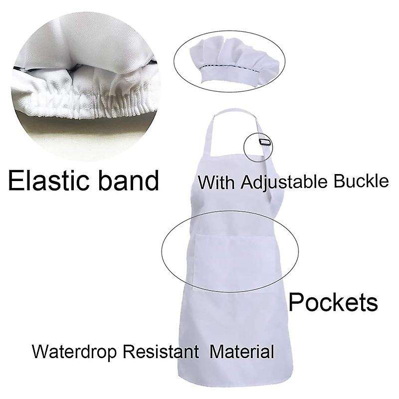 12-piece Apron and Chef Hat Set, Adjustable Children's Apron with Pockets (white, Suitable for 2-6