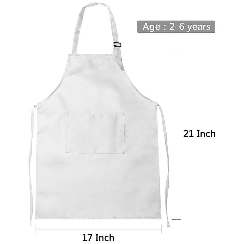 12-piece Apron and Chef Hat Set, Adjustable Children's Apron with Pockets (white, Suitable for 2-6