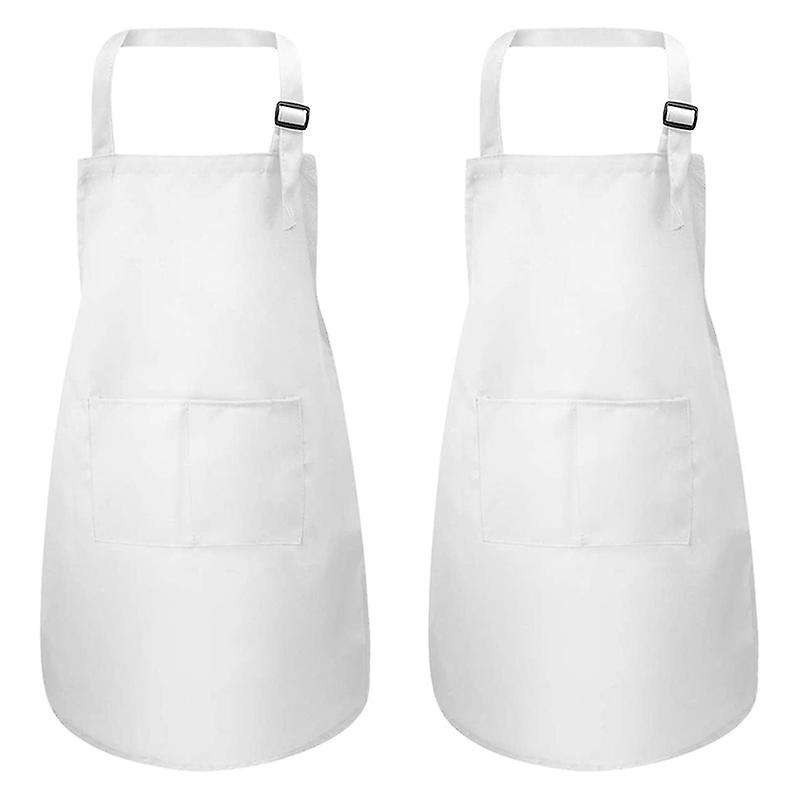 12-piece Apron and Chef Hat Set, Adjustable Children's Apron with Pockets (white, Suitable for 2-6