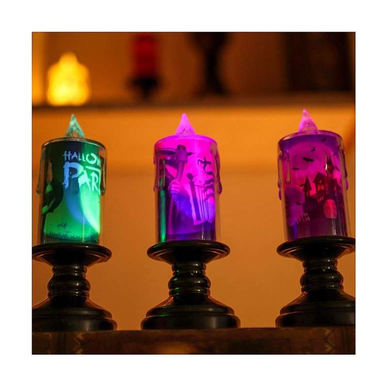 12pcs/set Halloween Decoration Castle Candlestick Light Led Electronic Candle Light Horror Night Lig