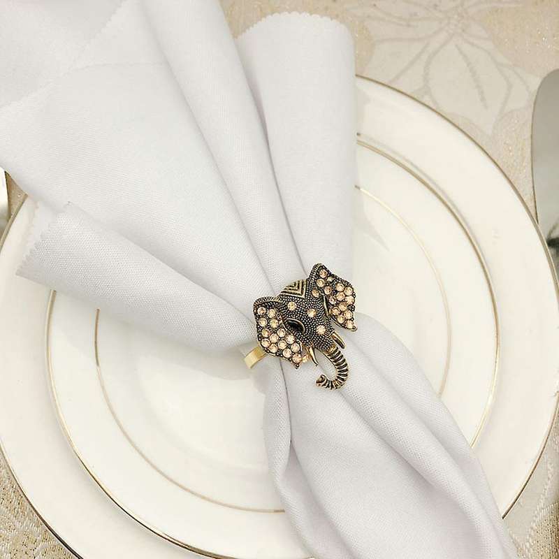 12Pcs/Set Vintage Elephant Napkin Buckle Diamond Animal Napkin Ring Napkin Ring Holder Wedding Party