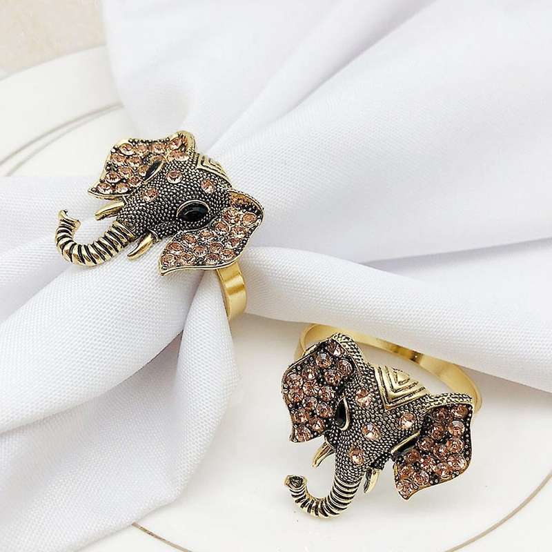 12Pcs/Set Vintage Elephant Napkin Buckle Diamond Animal Napkin Ring Napkin Ring Holder Wedding Party