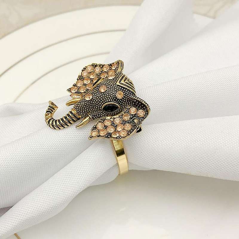 12Pcs/Set Vintage Elephant Napkin Buckle Diamond Animal Napkin Ring Napkin Ring Holder Wedding Party