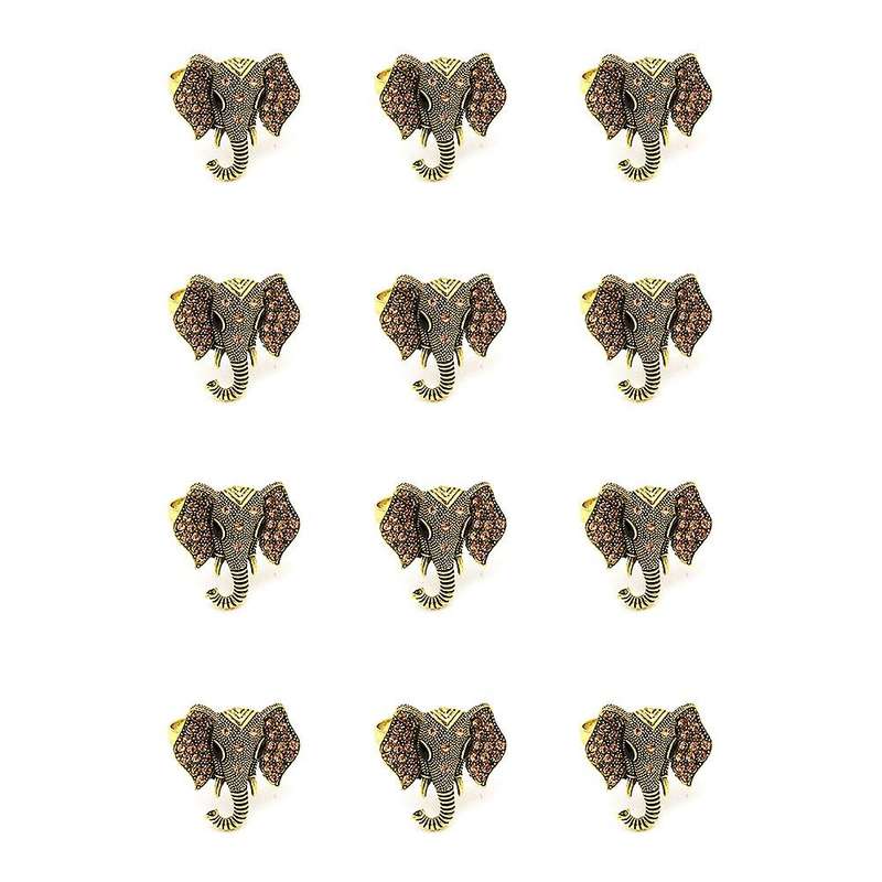 12Pcs/Set Vintage Elephant Napkin Buckle Diamond Animal Napkin Ring Napkin Ring Holder Wedding Party