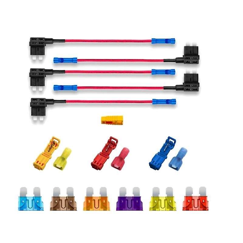 12V / 24V Medium Add-A-Circuit Fuse Tap Back Blade Fuse Holder Kit with Wire Harness Adapter Fuse Se