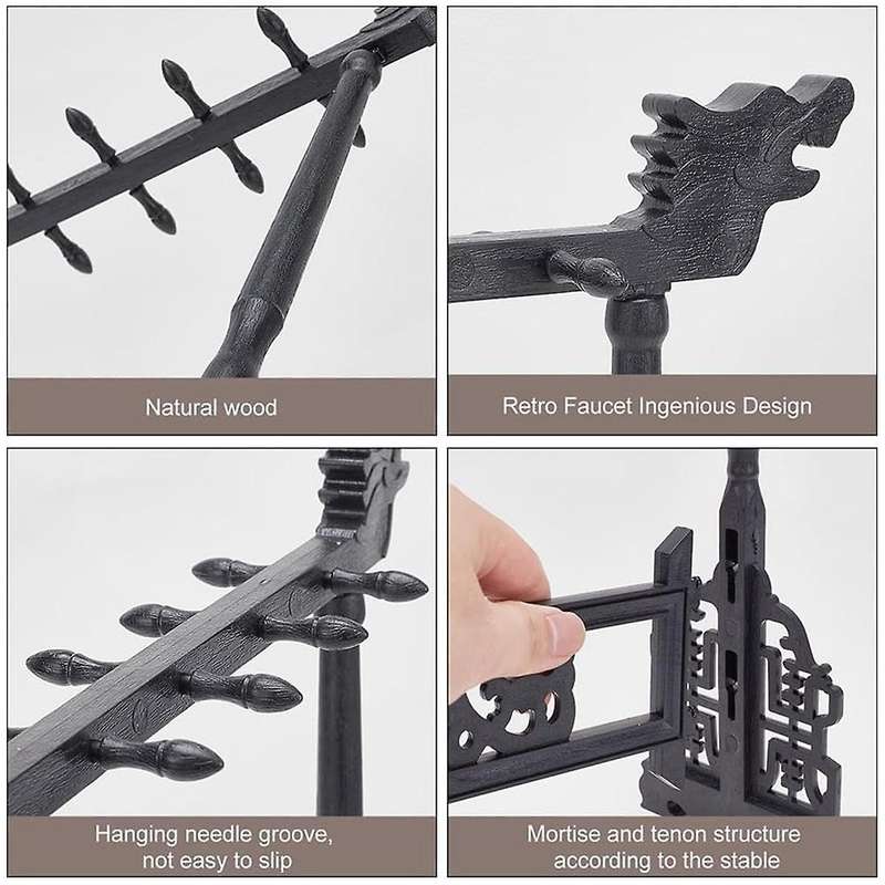 12-Pin Brush Holder, Chinese Japanese Calligrapghy Brush Hanger Carving Calligraphy Sumi Brush Holde