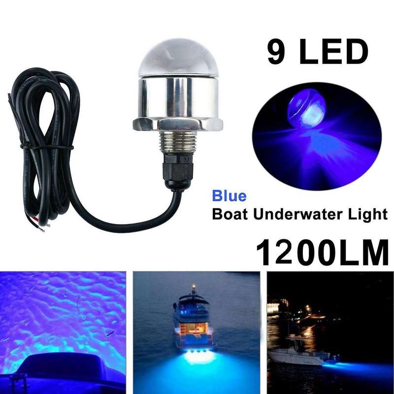 12V 1/2Inch NPT Underwater 9 LED Drain Plug Light M12 x 1.25 Stainless Steel Marine Underwater LED L
