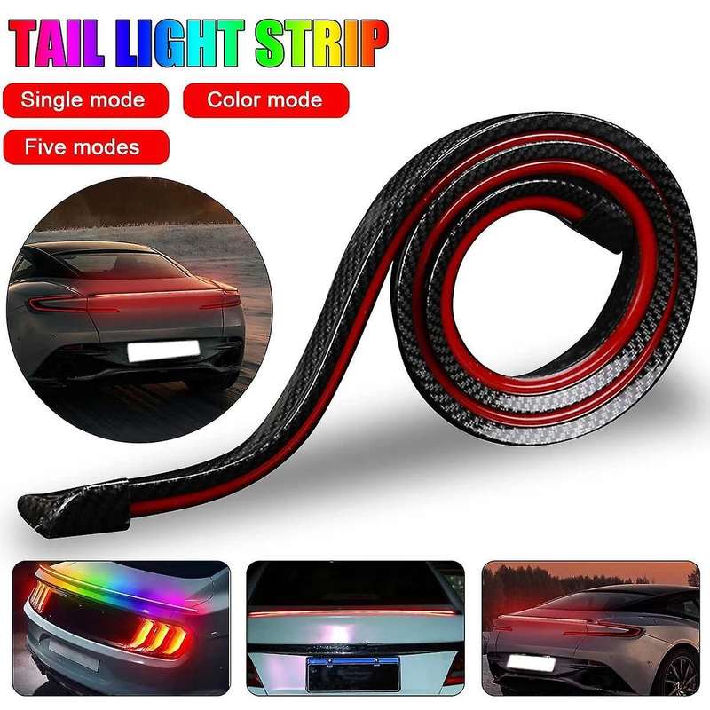 12V 120cm Car Carbon Rear Spoiler LED Light Bar Red Running Turn Signal Brake Reverse Backup Tail Li