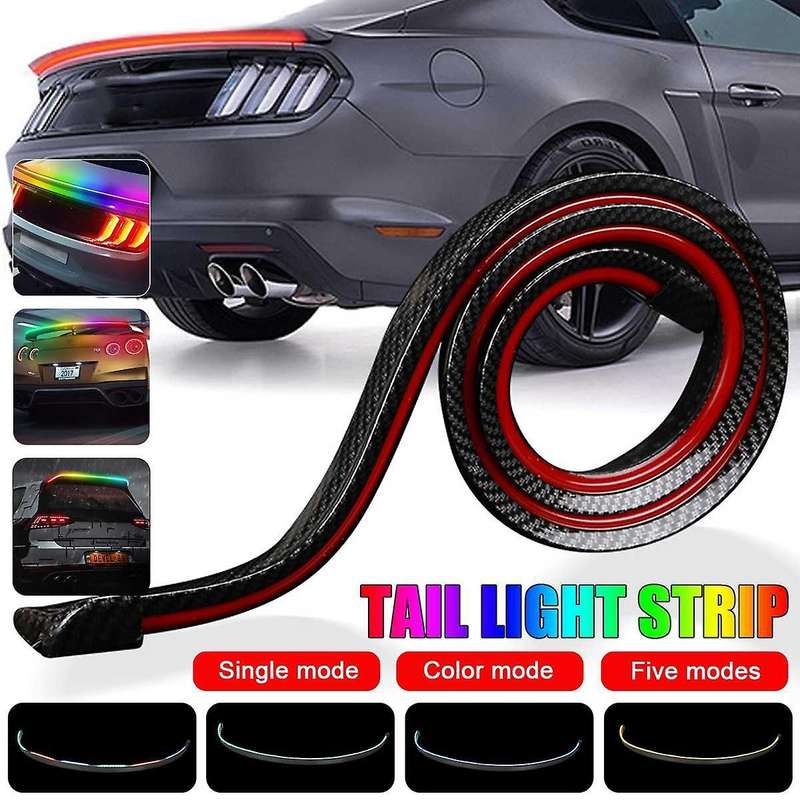 12V 120cm Car Carbon Rear Spoiler LED Light Bar Red Running Turn Signal Brake Reverse Backup Tail Li