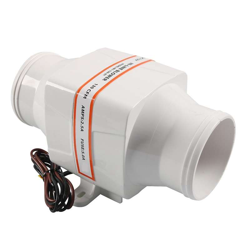 12V 130 CFM Boat Blower 3 Inch in-Line Marine Bilge Air Blower Fan Quiet Blower Vents 4 Leaves