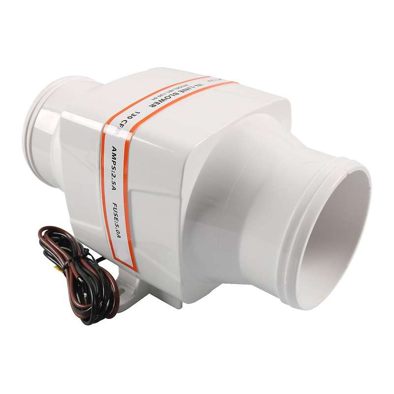 12V 130 CFM Boat Blower 3 Inch in-Line Marine Bilge Air Blower Fan Quiet Blower Vents 4 Leaves