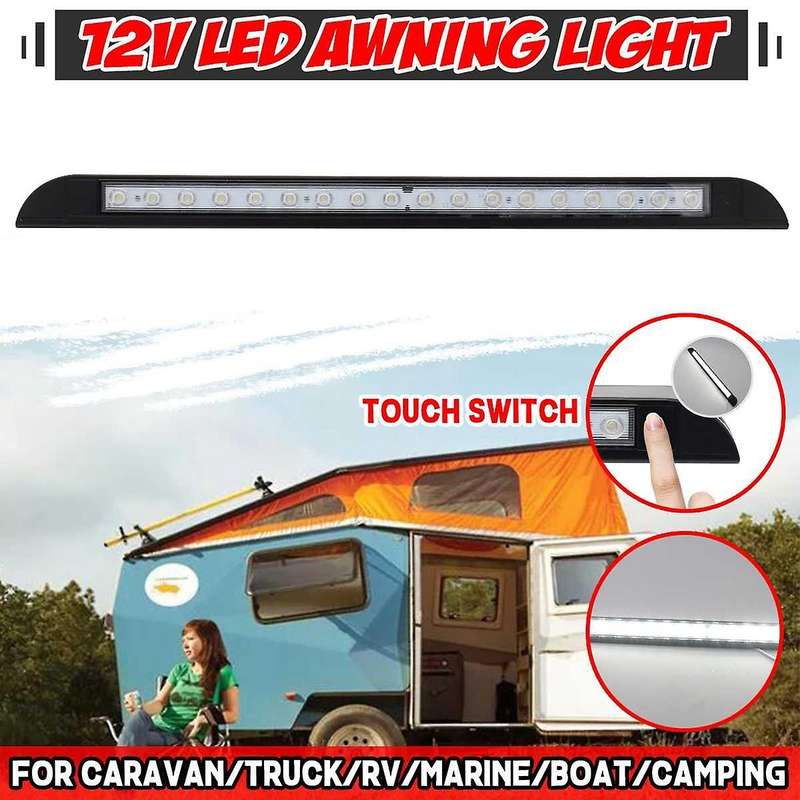 12V 18LED 9W Awning Porch Light Lamp with Press Switch Car Lights Strip Bar for Camping Caravan Truc