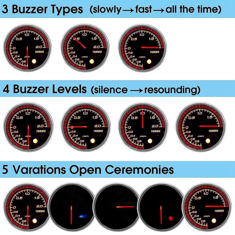 12V 2.5 Inch 60mm Car Turbo Boost Pressure Gauge Meter BAR LED Display Brushless Motor