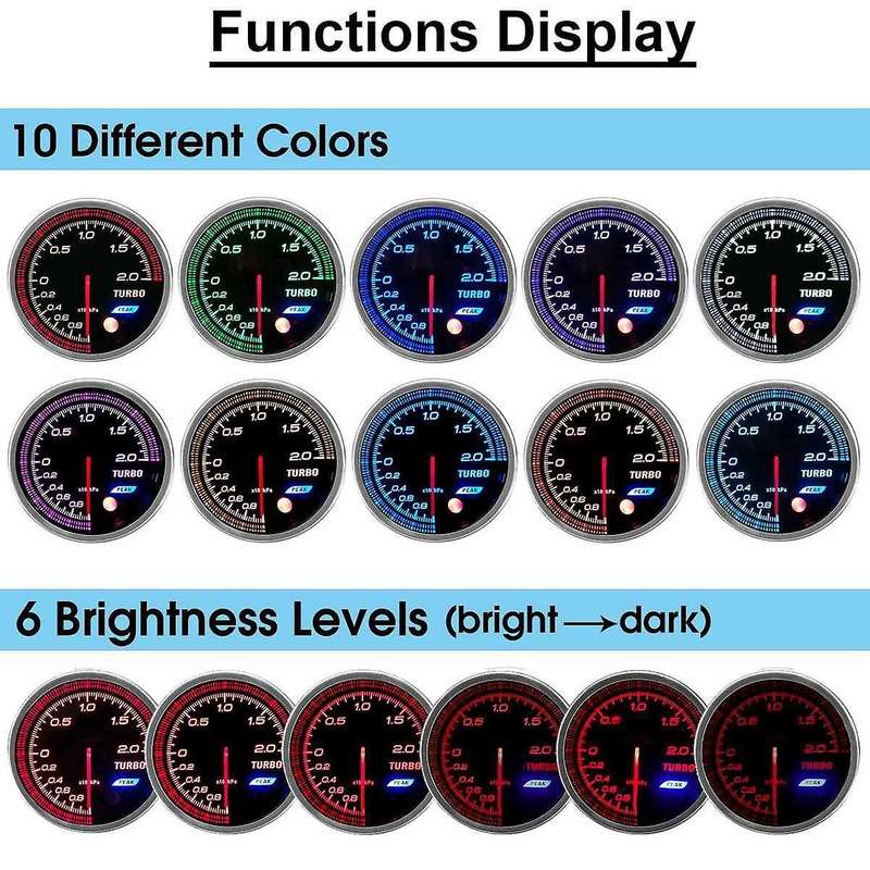 12V 2.5 Inch 60mm Car Turbo Boost Pressure Gauge Meter BAR LED Display Brushless Motor