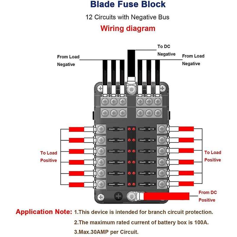 12V 32V Plastic Cover Fuse Box Holder M5 Stud with LED Indicator Light 12 Ways Blade for Auto Car Bo