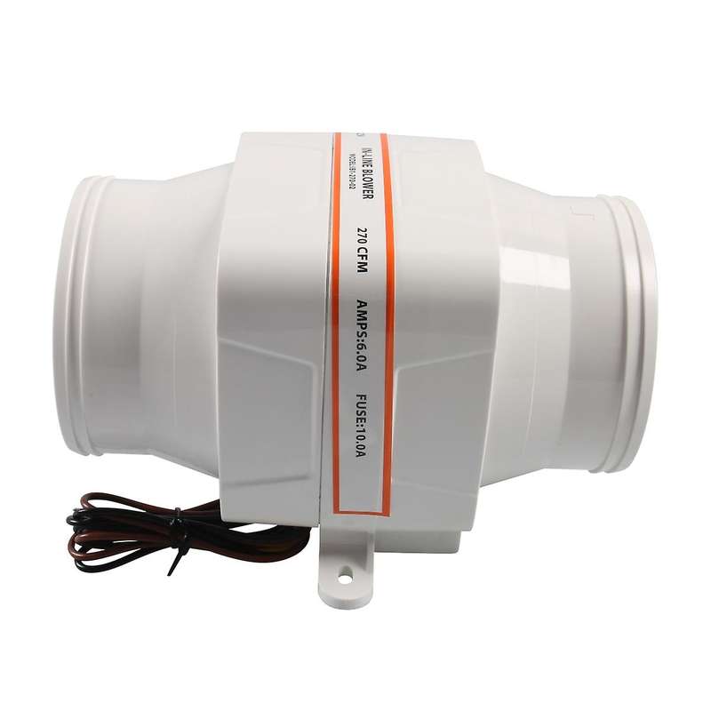 12V 270 CFM Boat Blower 4 Inch in-Line Marine Bilge Air Blower Fan Quiet Blower Vents 6 Leaves