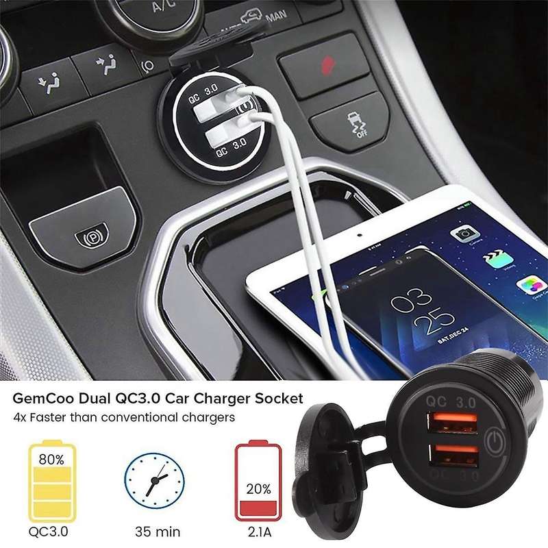 12v 36w Quick Charge 3.0 Dual Usb Car Charger Usb Fast Charger with Switch for Boat Motorcycle Truc