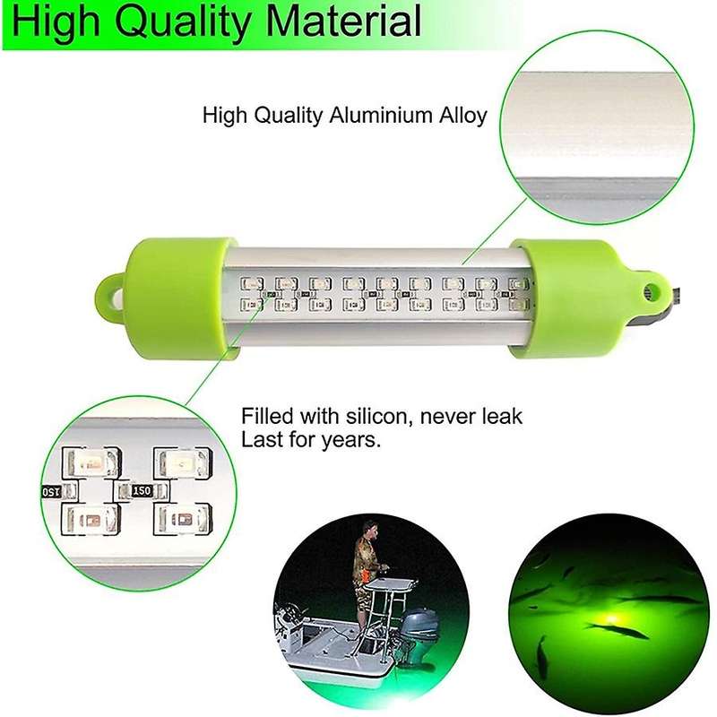 12V 45W Underwater Fishing Light Green Attractants Fishing Finder Light with Battery Clip and Lighte