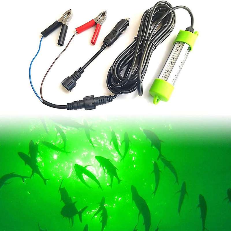 12V 45W Underwater Fishing Light Green Attractants Fishing Finder Light with Battery Clip and Lighte