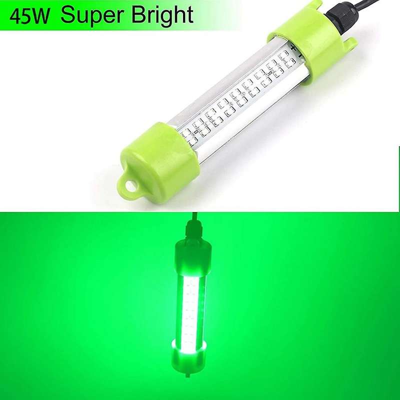 12V 45W Underwater Fishing Light Green Attractants Fishing Finder Light with Battery Clip and Lighte