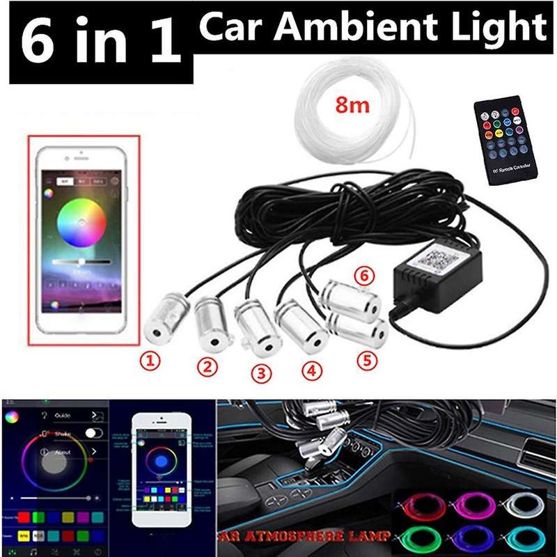 12V 8M Strip RGB LED Car Interior Lights Ambient Lamp Door Seat Cluster Decoration BT/RF Wireless Ca
