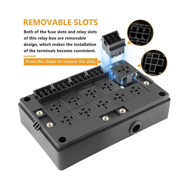 12v Automotive Fuse Relay Box Universal Block for Car, Truck - 10 Slot Style Relay Holder, 15 Slot A
