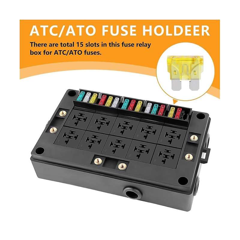 12v Automotive Fuse Relay Box Universal Block for Car, Truck - 10 Slot Style Relay Holder, 15 Slot A