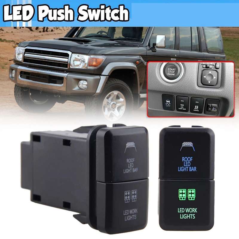 12v Car Dual Led Light Bar Blue/green On-off Push Switch Button for Toyota Prado Reiz Hilux Landcru