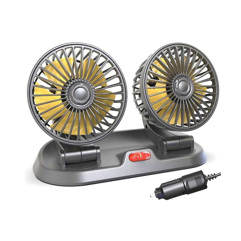 12v Car Fan Double Head Fan Portable Auto Cooling Fan Cooling Big Wind Electric Fan Car Folding Fan