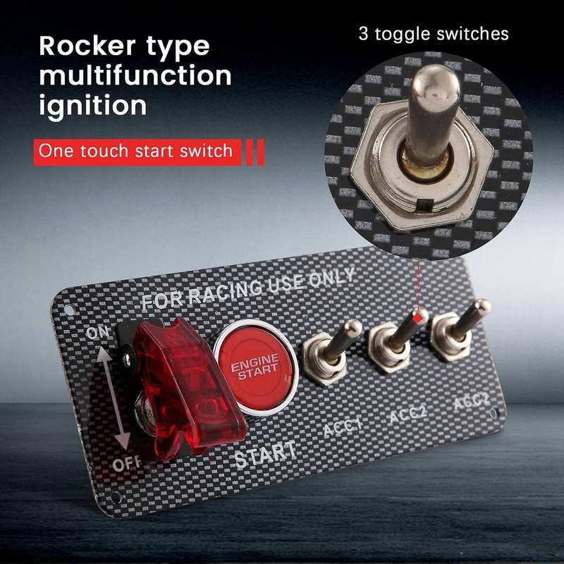 12V Car Ignition Switch Engine Start Push Button 3 Toggle Racing