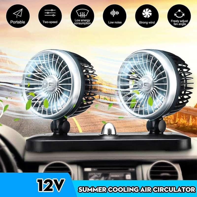 12V Car Portable Double-Headed Electric Air Fan Adjustable Suction Cup Fan Cooler Strong Wind Vehicl