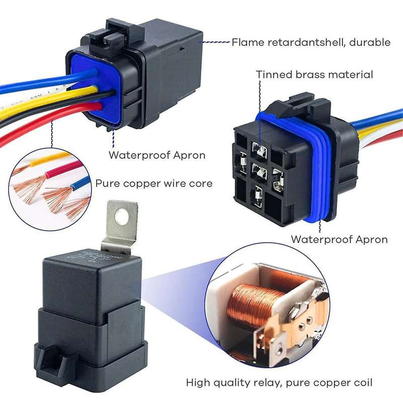 12v Dc 40/30 Amp Waterproof Relay Harness Tinned Copper Wires 5-pin Spdt Automotive Relay Car Relay