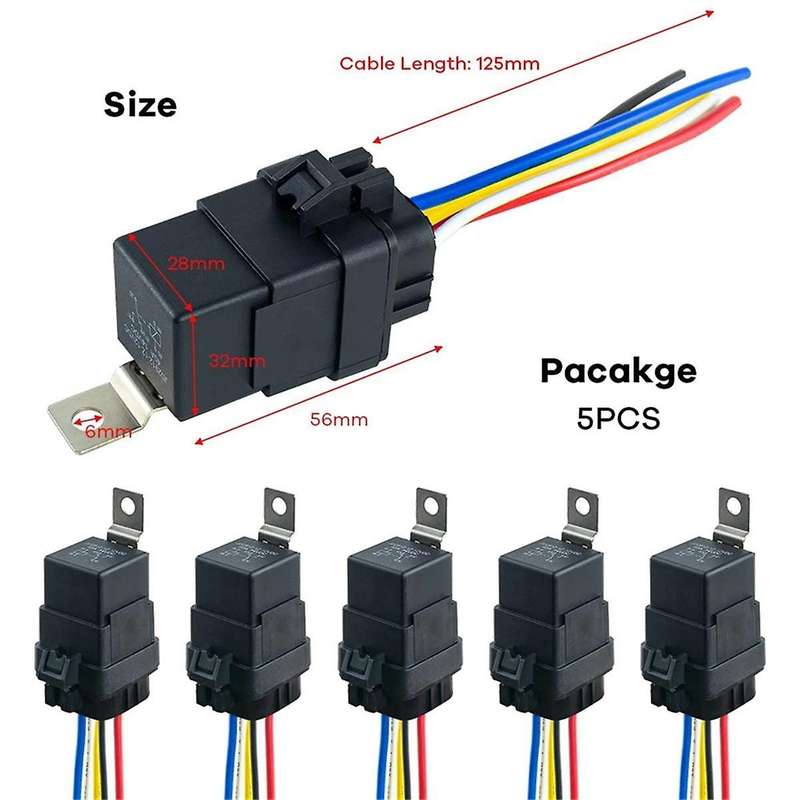 12v Dc 40/30 Amp Waterproof Relay Harness Tinned Copper Wires 5-pin Spdt Automotive Relay Car Relay