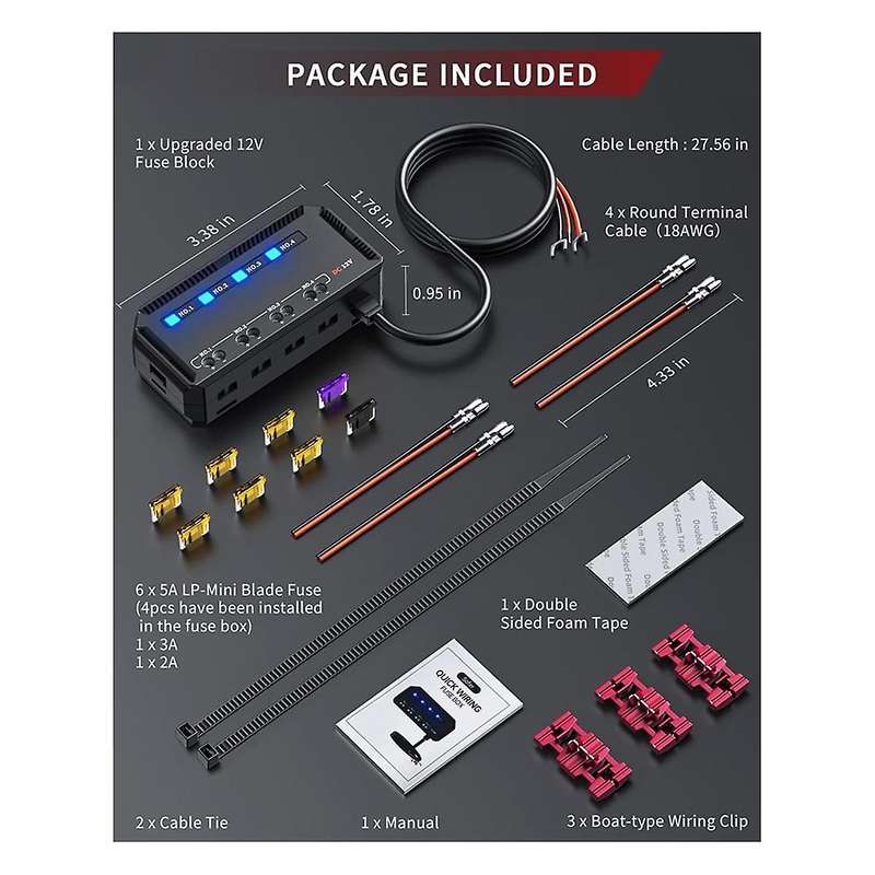 12V Fuse Box Universal 20A Automotive Moto Block Fuse LED Indicator Light Heat-Resistant Fuse Hold f