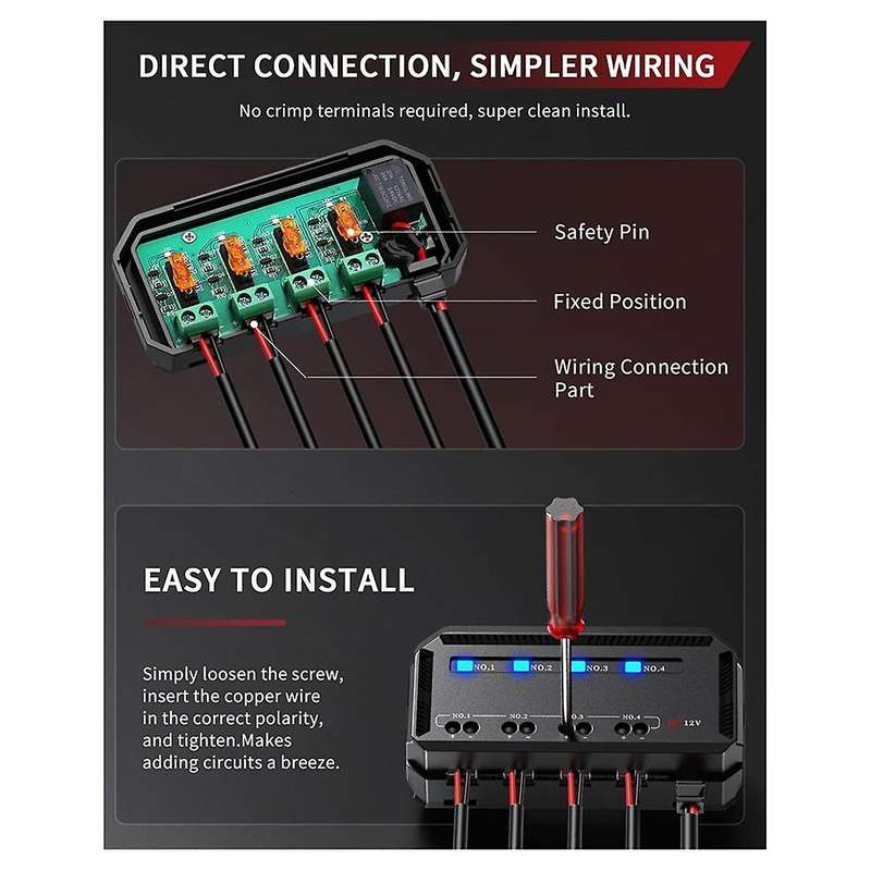 12V Fuse Box Universal 20A Automotive Moto Block Fuse LED Indicator Light Heat-Resistant Fuse Hold f