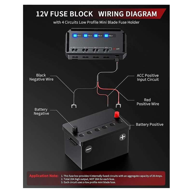 12V Fuse Box Universal 20A Automotive Moto Block Fuse LED Indicator Light Heat-Resistant Fuse Hold f
