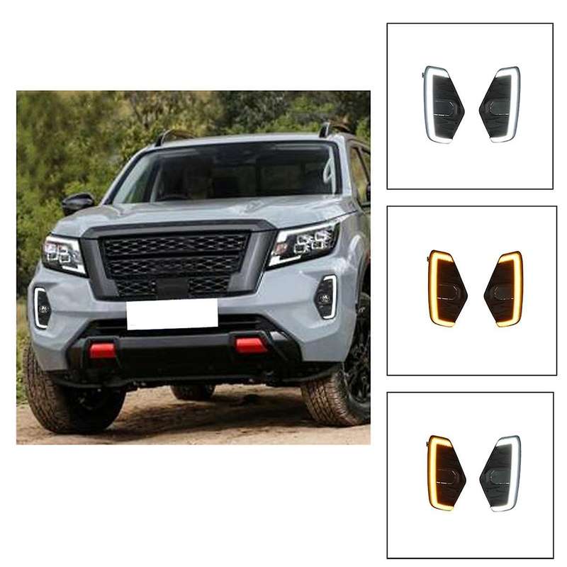 12v Led Fog Lamp Drl Daytime Running Light for Navara Np300 Frontier 2020-2022 White & Yellow Turn